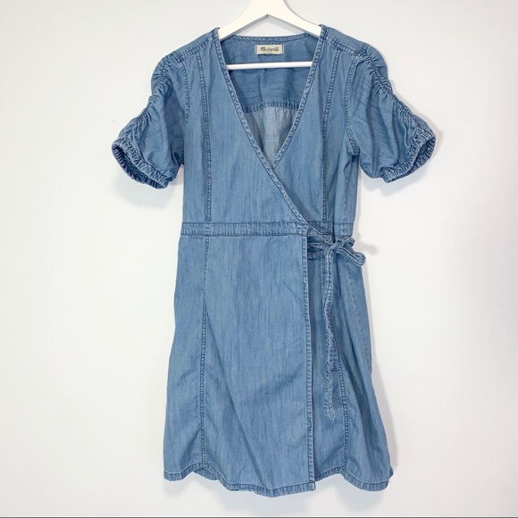 Madewell Denim Shirred-Sleeve Wrap Dress chambray - Picture 4 of 8